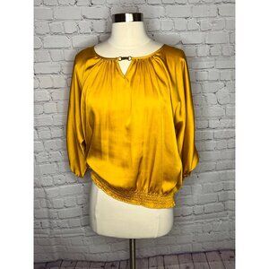 Rafaella Gold Jewel Tone Blouse w/Decorative Front Clasp  3/4 Sleeve Petite L